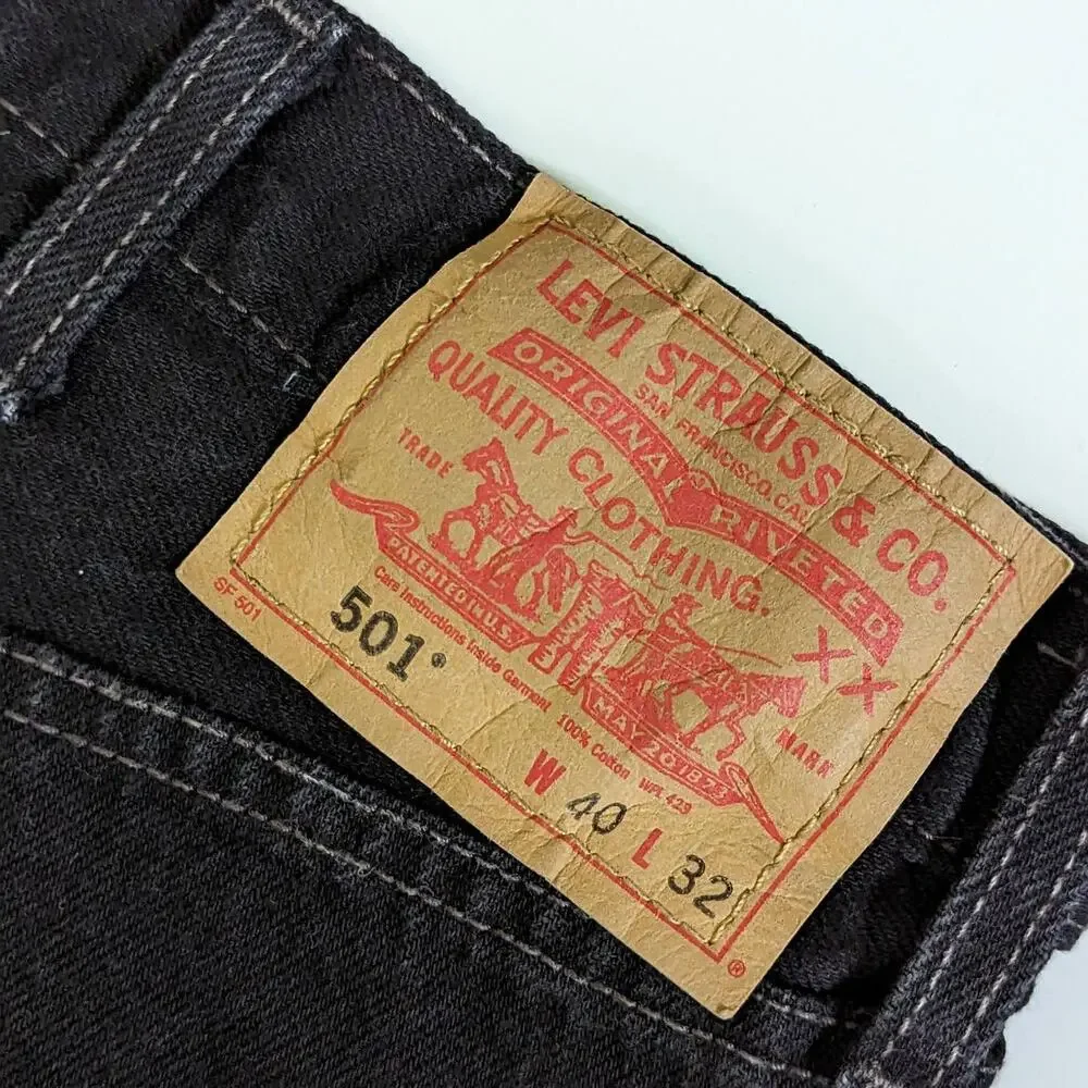 Vintage Y2K Levi 501 Jeans Black Faded Colombia Button Fly Mens 40 Pant Denim